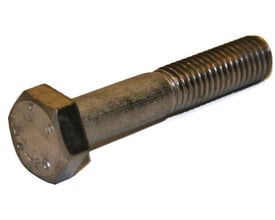 Rustfri stålbolt ISO 4014 / DIN 931 i A2, M16 x 65 mm, set skråt med sekskanthoved og delvist gevind.