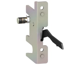 3D-gengivelse af Schneider Electric udløser til PLUG-IN NSX100-250 i metal med sort arm på hvid baggrund.