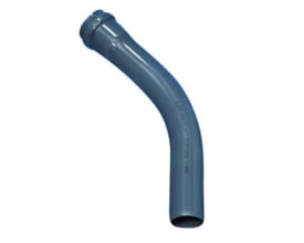 Wavin PVC-bøjning til jordlagte ledninger, 63 mm, 45 grader, grå RAL7011 uPVC, vist på hvid baggrund.