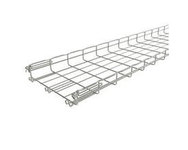 Detalje af Legrand gitterbakke FC i A4 stål, der viser den hurtige samlingsmekanisme og trådkonstruktion.