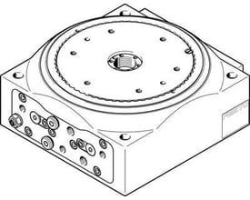 Festo pneumatisk rundbord DHTG-140-4-A, en mekanisk komponent til positionsbestemmelse, vist som en teknisk tegning.