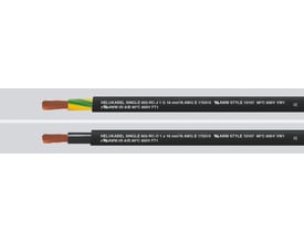 HELUKABEL SGL.602-RC single core kabel med gul/grøn leder viser afisoleret kobber og mærkning med CE og UL/CSA godkendelse.