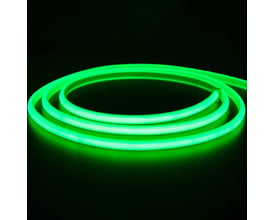 LEDlife vandtæt grøn neon COB LED strip på 5 meter, rullet sammen på en mørk baggrund.