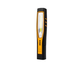 Forsiden af Ironside genopladelig LED-håndlampe med den aflange arbejdslygte og sort-gult hus.