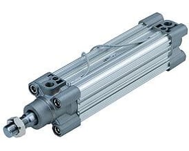 SMC CP96SDB50-250C ISO cylinder med en boring på Ø50-250mm, vist i profil med integrerede trækstænger og grå endebeslag.