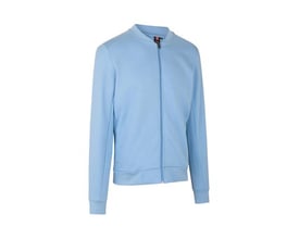 ID Identity Pro Wear cardigan i lys blå, størrelse 3XL, med rib i kraven og ærmerne, samt YKK lynlås foran.