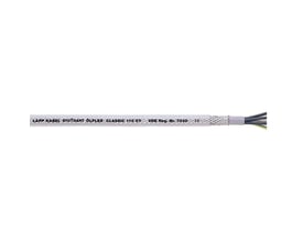 Lapp Olflex Classic 110 CY 3G10 kabel med sølvflettet skærm og tydelig mærkning, med afslutning i grå kappe, viser kernerne.