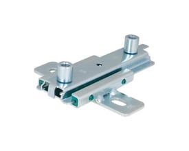 Walraven dobbelt glideforbinder M10/M12 set skråt med to parallelle skinner, gevindstudse og monteringsflige.