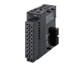 Omron CelciuX® indbygget temperaturregulator basisenhed med 4 løkker og DIN-skinnemontering, vist fra siden med skrueløse klemmeterminaler.