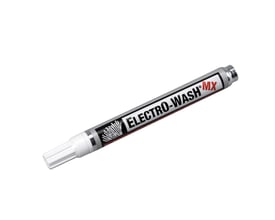 Rensepenen Electro-Wash MX er sølvfarvet med et hvidt spids og sort skrift med rød MX-logo.