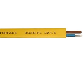 Faber AS-Interface buskabel i gul PUR, 2x1,5, med mærkat 'INTERFACE 3G3G-FL 2X1,5'.