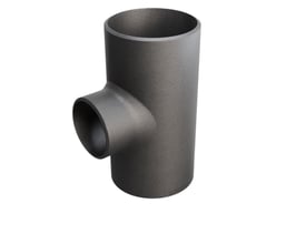 Grå P235GH tee-fitting til rørføring med dimensionerne 88,9/3,2 x 60,3/2,9 mm, lavet af stål og certificeret efter DIN 2615/EN 10253-2.