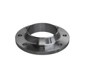 Karakteristisk vinkelbillede af Indura svejseflange med 8 bolthuller, PN6, 240 mm diameter og 200 mm boltcirkeldiameter i hvid studiebaggrund.