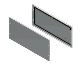 Schneider Electric Spacial SF sidepanel, 300x800mm, i grå metal med tætningsliste og fastgørelsesdetaljer vist isoleret.
