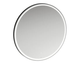 Rundt Laufen Base 2.0-spejl med lysende LED-ring og mat sort ramme, Ø100 cm.