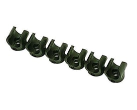 Parker Legris clips i teknisk polymer til Ø4mm slanger, sæt med 8 stk, vist på en hvid baggrund.