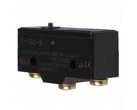 Omron Universalafbryder Z-15G-B med stiftstempel, SPDT, 15A og skrueterminaler, vist i sort med synlige mærkningsdetaljer.
