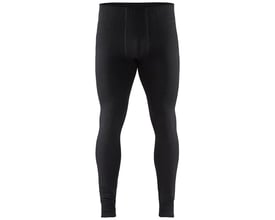 Blåkläder Xwarm lange underbukser i sort, str. 2XL, viser buksernes pasform og materiale med fokus på benene og linningen.