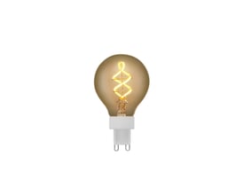 Halo Design COLORS Bubbles De Luxe G9 LED pære 2W i røget glas med synlig filament, måler 45 mm i diameter.