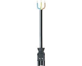 Wieland gesis® GST18I3 tilslutningskabel med sort 3-polet stik og synlige ledere i den frie ende.