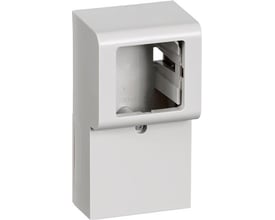 LK FUGA Softline panelunderlag i lysegrå, 1 modul bredde og 49 mm dybde, med frontåbning til indsats og skruehul.