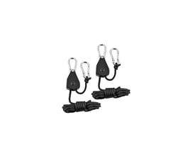 Sæt med to justerbare ophæng til vækstlys med karabinhage og sort reb, der kan bære op til 68 kg.