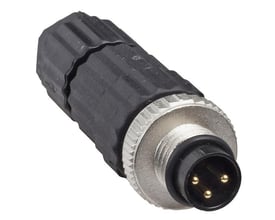 Telemecanique Sensors lige 3-polet M8-hanstik, type XZCC8MDM30VJ, set skråt forfra med tre ben.