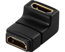 DeLOCK HDMI-adapter med 19-pin hunstik i begge ender, vinklet sort hus og synlige guldpletterede kontakter.