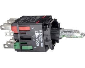 Schneider Electric lampetrykskrop i rød med 1NO+1NC kontakter og LED lys på 12-24V AC-DC.