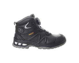 Sidevisning af Mascot sikkerhedsstøvle F0136 S3 BOA i sort, med fokus på BOA® lukkesystem og tekstil sømværn.