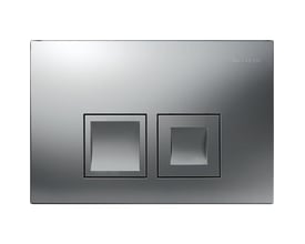 Geberit Delta 50 betjeningsplade i matforkromet plast med to frontbetjente knapper til dobbeltskyl.