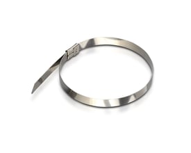 En enkelt V-TAC rustfri stål kabelbinder på 4,6 mm x 250 mm, vist på en hvid baggrund.