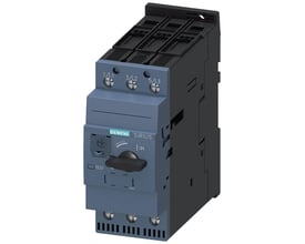 Siemens SIRIUS 3RV2 motorværn, størrelse S2, 54-65A med skrueterminaler og en sort betjeningsknap mærket 'TEST', 'TRIPPED' og 'ON'.