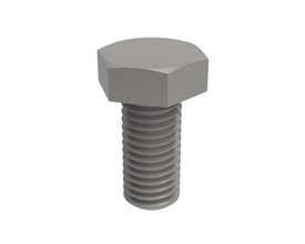 Legrand VHM skrue M8x40 mm med 6-sidet hoved og fuldt gevind, ZnNi overfladebehandling på hvid baggrund.