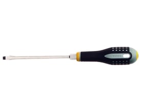 Detaljeret billede af Bahco ERGO skruetrækkeren, der viser det ergonomiske håndtag med Bahco logo og 8mm kærv.