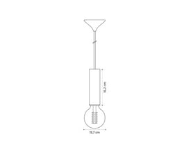 Teknisk tegning af 3D Cord-serie pendel i medium størrelse med mørkegrå satin finish og 3 meter hvidt kabel. Viser dimensioner 16,2 cm højde og 15,7 cm bredde.