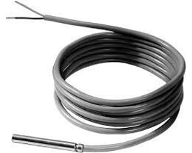 Siemens QAP22 kabelføler med 2 meter grå PVC-ledning og LG-Ni1000 sensor, klar til installation.