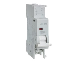 Schneider Electric udkoblingsspole M9 MX OF trip i hvid og grå plast med mærkat for 48VAC/48VDC.