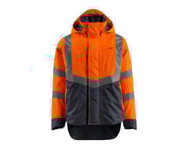 Mascot Harlow skaljakke i fluorescerende orange og mørkeblå med grå reflekser og hætte, størrelse 2XL.