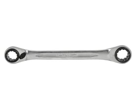 Nærbillede af Bahco ring-skraldenøgle med to forskellige størrelser, der viser 30 mm og 36 mm ender med omskifterfunktion.