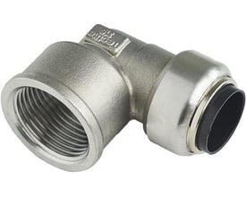 Roth vinkel 18 x 3/4" muffe i rustfri stål med 90 graders bøjning og muffeforbindelse.