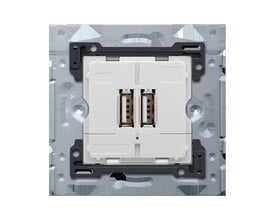 Niko smart USB-A oplader set fra siden, viser to USB-A porte med brune kontakter.