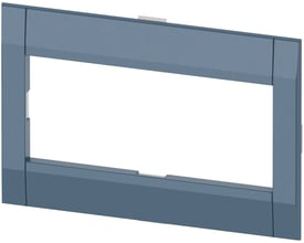 Siemens dækselramme til dørudskæring, 104,6 x 45 mm, set skråt forfra med blågrå ramme og rektangulær åbning.