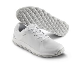 Sika Footwear Move arbejdssko i hvid, str. 38, med synlig skridhæmmende ydersål med luftbobler, på hvid baggrund.