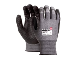 Worklife Grip-It arbejdshandske i str. 10, grå polyester/nylon med sort nitril-foam belægning på fingre og håndflade.