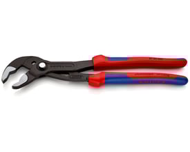 Knipex Cobra 8702-300 vandpumpetang med røde og blå håndtag, 300 mm lang, vist på hvid baggrund med produktinformation trykt på håndtagene.