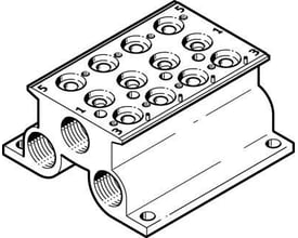 Festo LRP-1/4-2,5-EX4 trykregulator vist i et isometrisk diagram, med markeringer for porte.