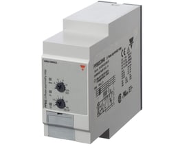 Carlo Gavazzi faseovervågningsrelæ til 3-faset AC med justerbare drejeknapper, set skråt forfra.