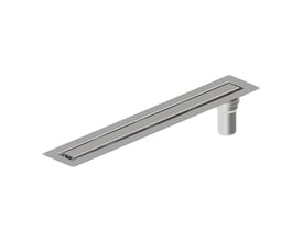 Blücher Atlantis afløbsrende i rustfrit stål med 50 mm lodret udløb og 700 mm længde, vist på hvid baggrund.