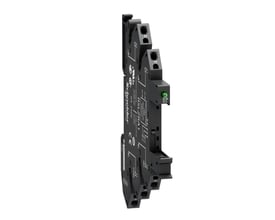 Schneider Electric Relæsokkel RSLZ slim til relæer med fjederklemmer og 1 C/O kontakt, viser A1 og A2 tilslutninger.